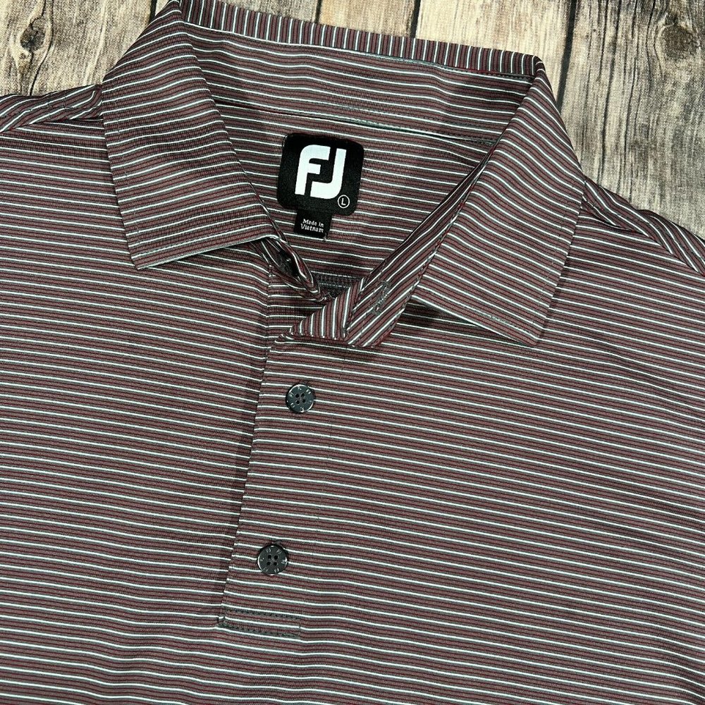 FootJoy Performance Stretch Short Sleeve Golf Polo Shirt Large Red Grey Striped